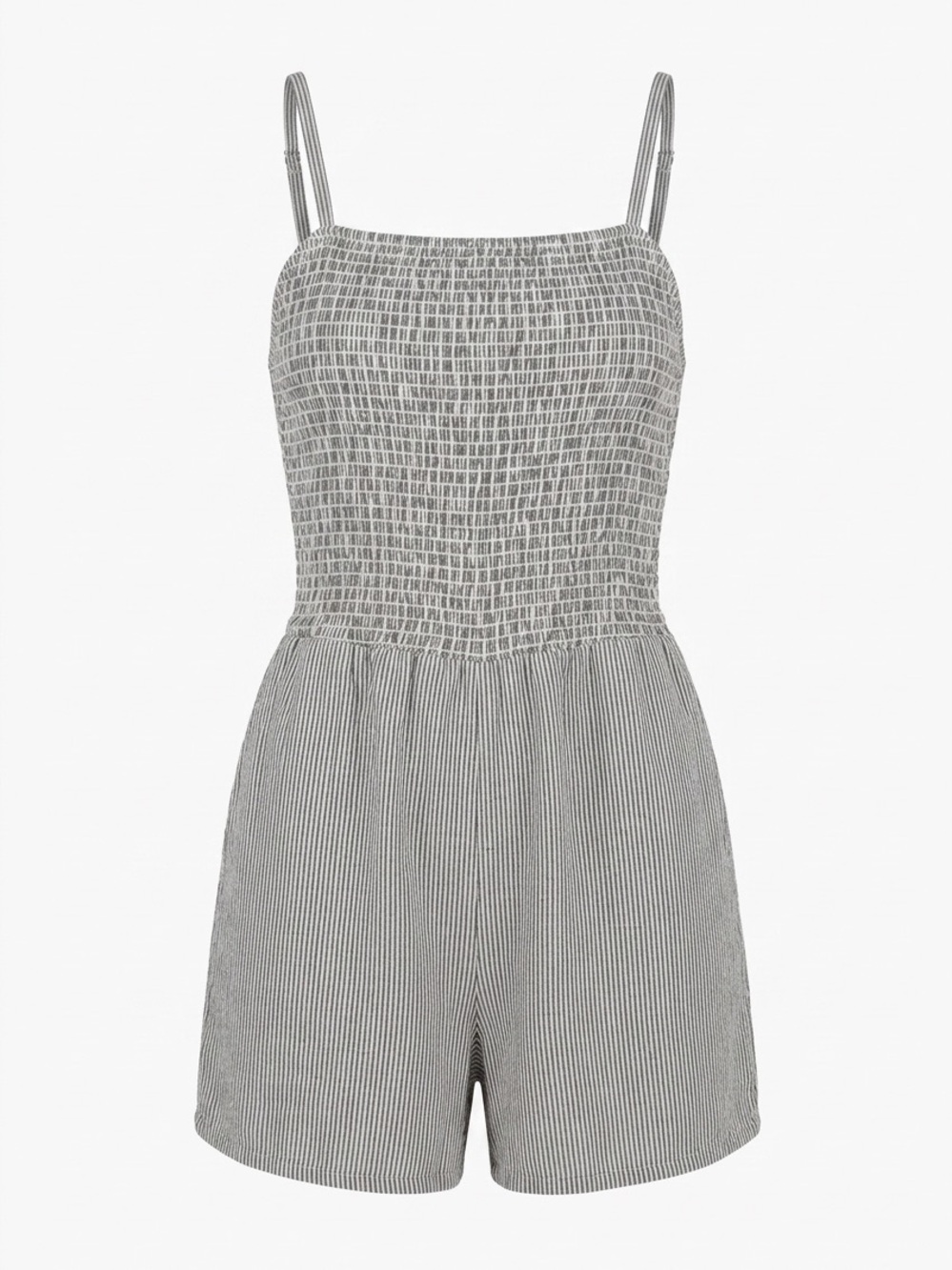 Universal Thread Gray + White Striped Smocked Romper